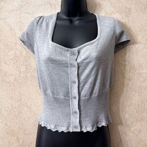 no comment Button Front Short Sleeve Top